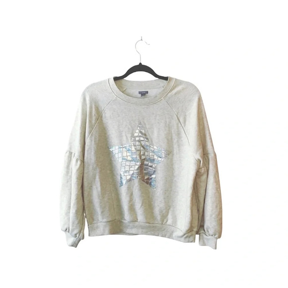 aerie Tan Metallic Star Graphic Oversized Pullover Sweatshirt Large Women’s - Picture 1 of 9